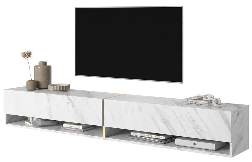 Mirrgo TV cabinet, 200 cm, white marble with gold insert