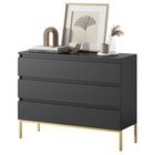 Bemmi Black three-drawer chest of drawers with gold legs