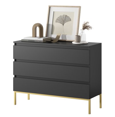 Bemmi Black three-drawer chest of drawers with gold legs