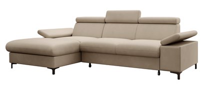 Corner sofa with sleeping function Millefolium L-shaped with storage beige velvet hydrophobic left-sided