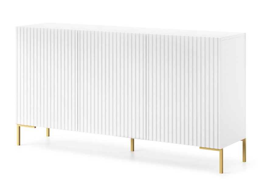 Lammelo three-door chest of drawers, 140 cm, white with gold legs