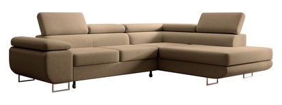 Stevil L-shaped corner sofa with sleeping function with Castel 15 container, easy-to-clean velvet, right-hand