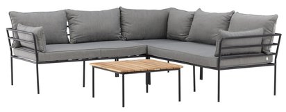 Hrogu garden set, four-seater corner sofa + grey/black table