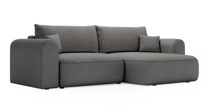 Sollano L-shaped corner sofa with sleeping function with container, universal, dark gray chenille, easy to clean