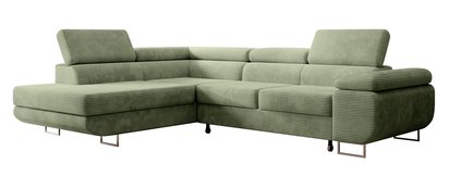 Stevil L-shaped corner sofa with sleeping function and Poso 47 container, left-hand corduroy