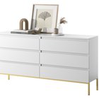 Bemmi white six-drawer chest of drawers with gold legs