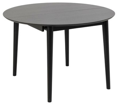 Elisma round dining table extendable black on wooden legs 115-154 cm