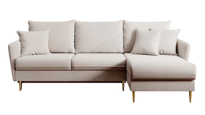 Volio velvet corner sofa with sleeping function, hydrophobic, golden legs