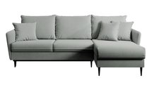 Volio velvet corner sofa with sleeping function, hydrophobic, black legs