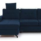 Buriano L-shaped corner sofa with sleeping function with container and adjustable headrest, navy blue hydrophobic velvet, left-sided