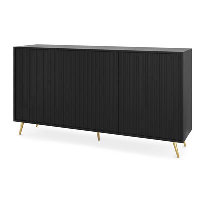 Bello chest of drawers with lamella fronts, 154 cm, black, with gold legs