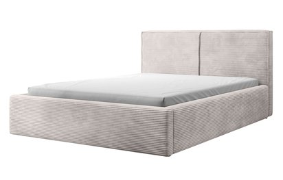 Upholstered bed 140/200 cm Farese dark beige Poso 02 with container and gas actuator corduroy