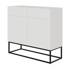 Veldio two-door chest of drawers with a milled front and two drawers 100 cm White with black legs