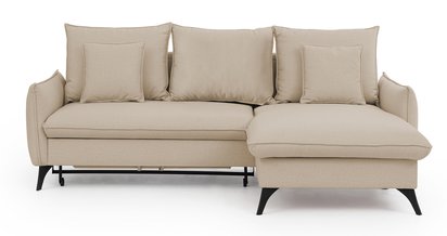 Corner sofa with sleeping function Cambiano L-shaped with storage beige in easy-clean fabric right-hand side