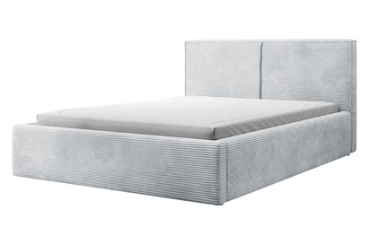 Upholstered bed 160/200 cm Farese light gray Poso 55 with container and gas strut, corduroy