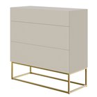 Veldio chest of drawers with a milled front and three drawers 90 cm Gray beige with gold legs