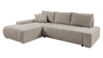 Corner sofa with sleeping function Magliano L-shaped with storage, dark beige corduroy, left-hand side