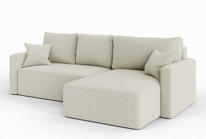 Haldi L-shaped corner sofa with sleeping function with Melody 14 boucle universal container