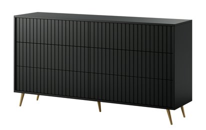 Bello six-drawer chest of drawers, black, with gold legs