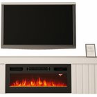 Kalva TV cabinet 180 cm with electric fireplace, white gloss, lamellas