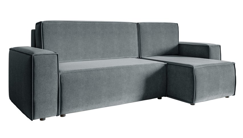 Copertino L-shaped corner sofa with sleeping function with storage, universal, grey, hydrophobic velvet