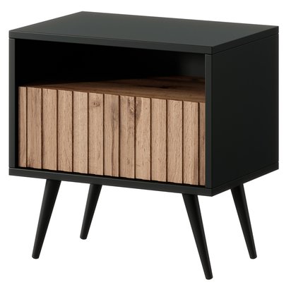 Bello bedside table with a drawer with a slatted front, black/wotan oak