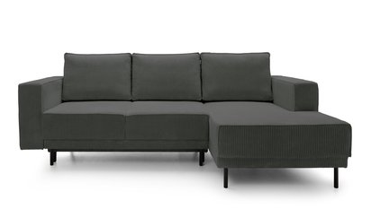 Rodario mini gray corner sofa with sleeping function with right-hand corduroy container