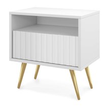 Bello bedside table with a drawer with a lamel front, white and gold legs