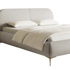 Upholstered bed 140x200 cm Ovalle with storage, light gray metal frame, hydrophobic braid, gold legs