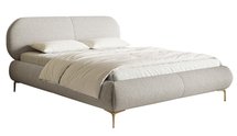 Upholstered bed 140x200 cm Ovalle with storage, light gray metal frame, hydrophobic braid, gold legs