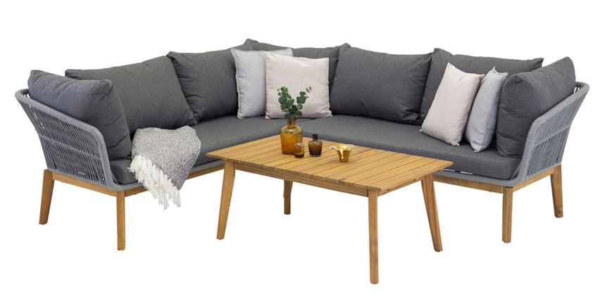 Comforre garden furniture set with a corner sofa and coffee table, wooden, graphite