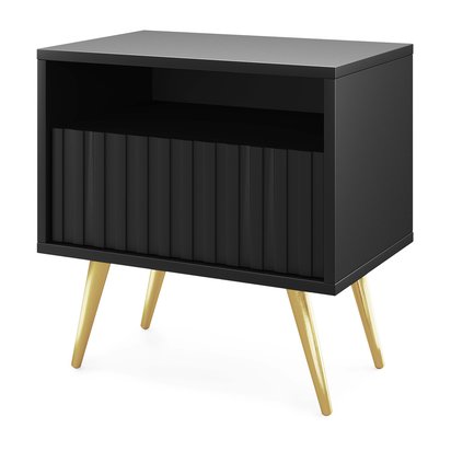 Bello bedside table with a drawer with a lamella front, black and gold legs