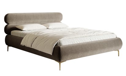 Upholstered bed 160x200 cm Roule with storage, metal frame Amon 16, hydrophobic velvet, gold legs