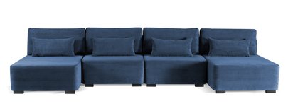 Corner sofa with sleeping function Moduliano U-shaped large with container universal navy blue corduroy