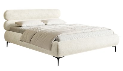 Upholstered bed 140x200 cm Roule cream chenille legs black