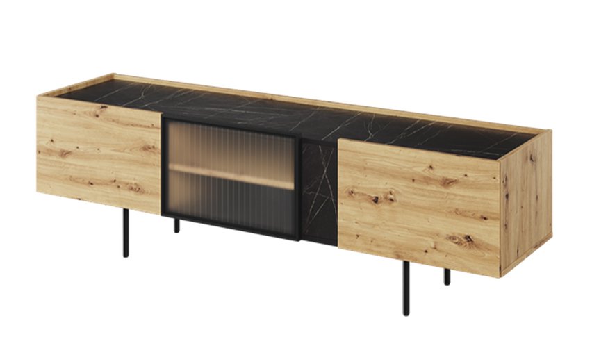 Marmo TV cabinet, three doors, 164 cm, Artisan oak/San Sebastian