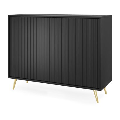 Bello chest of drawers with lamella fronts, 104 cm, black, with gold legs