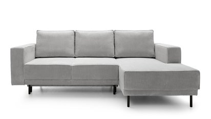 Rodario mini light gray corner sofa with sleeping function with right-hand corduroy container