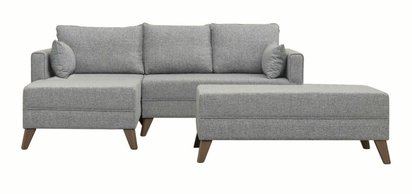 Ratous grey corner sofa with sleeping function with left-hand pouf