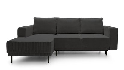 Rodario mini dark gray corner sofa with sleeping function with left-hand corduroy container