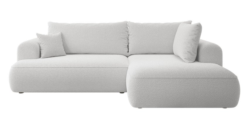 Ovo II L-shaped corner sofa with sleeping function Abriamo 05 with side panel and right-hand boucle container