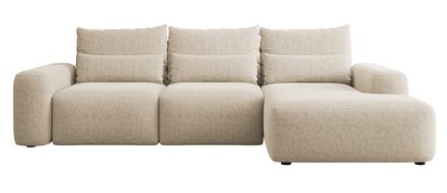 Carnos L-shaped corner sofa with sleeping function with additional lumbar pillows Melody 13 right-hand chenille