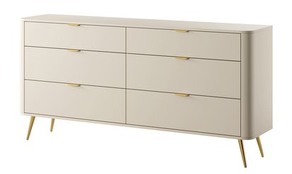 Oval chest of drawers with six drawers, 172 cm, Gray beige