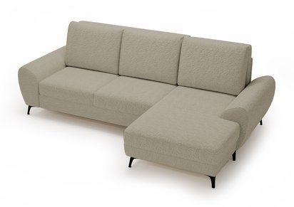 Corner sofa with sleeping function Minila L-shaped with storage light beige boucle right side