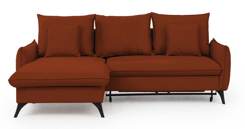 Corner sofa with sleeping function Cambiano L-shaped with container, red velvet, hydrophobic, left-sided