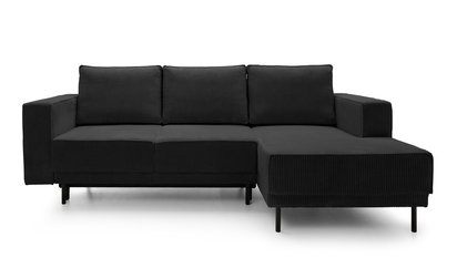 Rodario mini black corner sofa with sleeping function with right-hand corduroy container