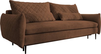 Pikada sofa bed with sleeping function and bedding container, copper velvet