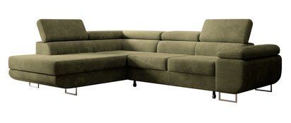 Stevil L-shaped corner sofa with sleeping function and Poso 46 container, left-hand corduroy