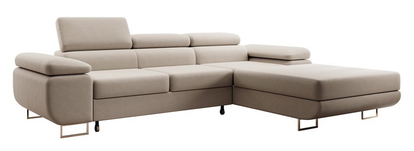 Ganta L-shaped corner sofa with sleeping function with container Castel 03, easy-to-clean velvet, right-hand side