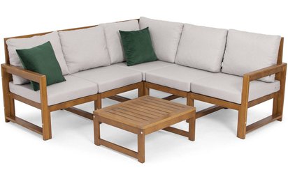 Ritalous five-seater garden furniture set with corner sofa and coffee table, wooden, brown/light gray